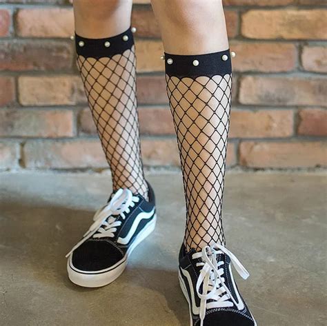 Chic Women S Harajuku Breathable Knee Length Mid Calf Fishnet Socks