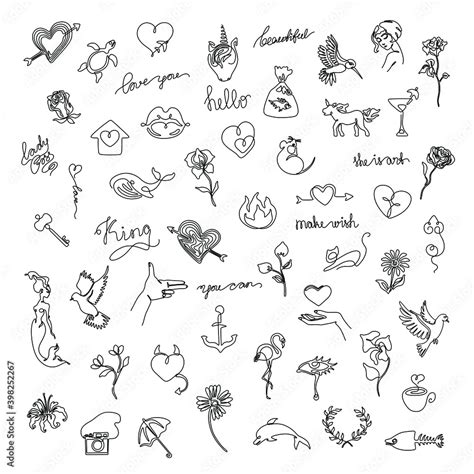 Obraz Small Tattoo Set Sticker Design Pack Continuous Line Drawing