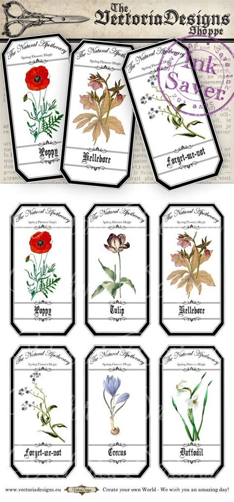 Apothecary Flower Labels Collage Sheets Digital Embellishments