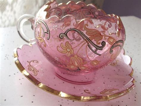 Antique 1920 Moser Pink Glass Tea Cup Set Vintage By Shoponsherman My Cup Of Tea Tea Cup Set