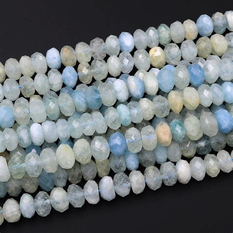 Aa Translucent Large Natural Blue Aquamarine Faceted Rondelle Beads 8m