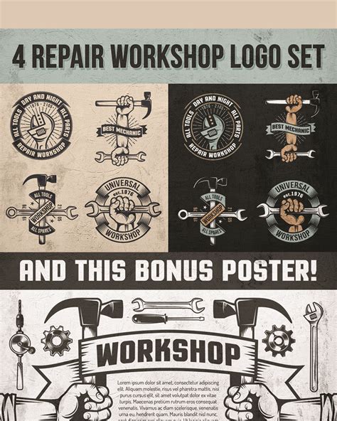 Repair Workshop Logo Set Illustration Templatemonster