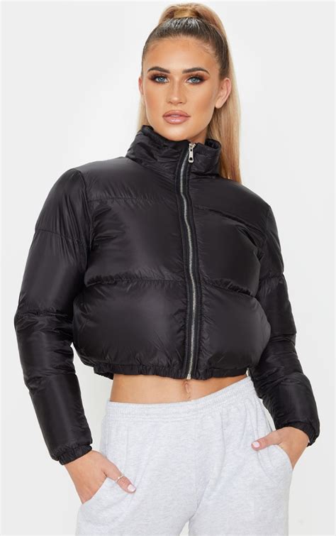 Black Cropped Bubble Puffer Jacket Prettylittlething Usa