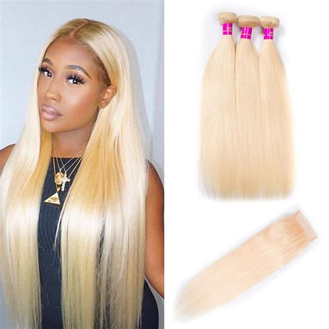 Brazilian Blonde Color Straight Hair Bundle With Closure Tinashehair