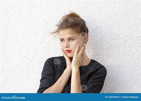 Young Brooding Female With Red Lips Stock Image Image Of Eyes Modern