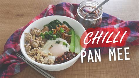 A bowl of noodle topped with poached egg, anchovies and minced meat. how to make Chilli Pan Mee - YouTube