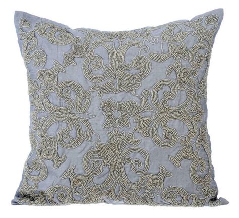 Luxury 12x12 Inch Accent Throw Pillow Silver Silk Bead Silver