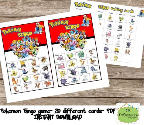 Pokemon Bingo Game Include 20 Different Cards Pokemon Printable
