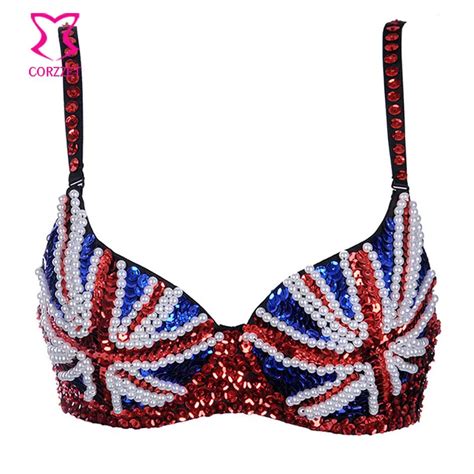 Aliexpress Com Buy Charming Beads And Sequined Underwear Women Bra Pus Up Studded British Flag