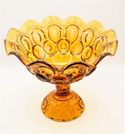 Vintage 1960 S Mid Century Amber Glass L E Smith Moon Etsy