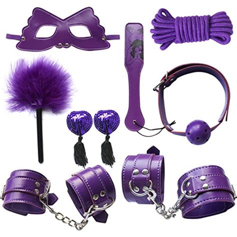 Buy Iefiel Bedroom Pleasure Role Play Collar Gag Cuffs Whip Rope Blindfold Bondage Kit Purple