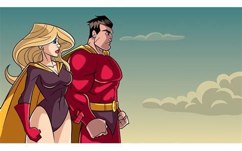 Superhero Couple Standing Together Illustration