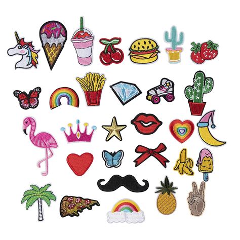 patches 30 piece assorted applique patches iron on or sew on patches diy embroidered patches