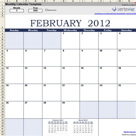 Monthly Calendar Template For Excel Calendar Template Excel Calendar
