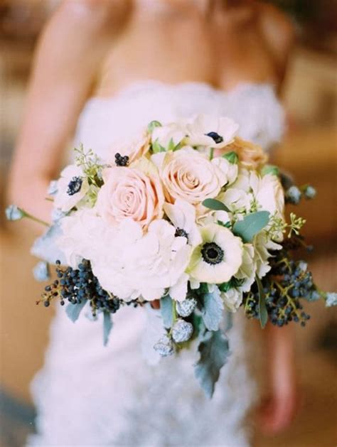 Adorable Navy Blue And Blush Pink Wedding Bouquets