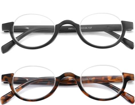 Amillet 2 Pack Half Moon Frame Reading Glasses For Men And Women Spring Hinge Round