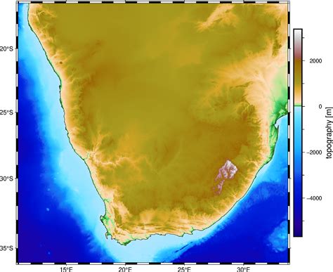 Topography And Bathymetry Of Southern Africa Ensaio Dev