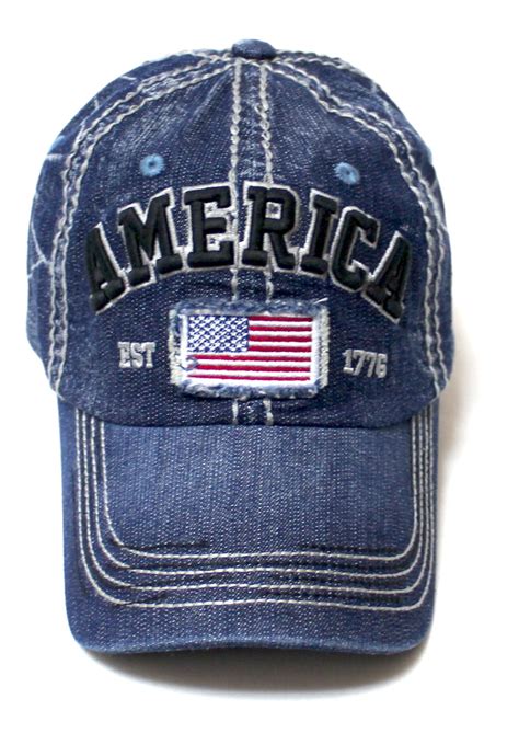 Usa Vintage Baseball Cap America Est 1776 In Denim Turquoise And Navy
