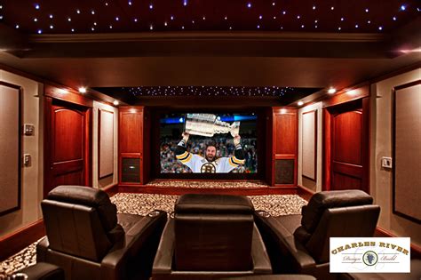 Custom Home Theatre With Stadium Seating Mahogany Millwork And Pocket
