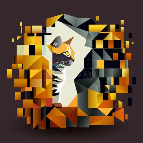 Cat In Abstract Art Style Cube Style For Poster Banner Or Background