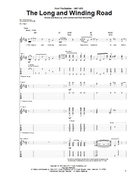 The Long And Winding Road Guitar Tab By The Beatles Guitar Tab 151277