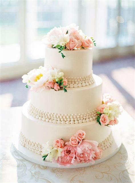 Wedding Cake With Pink And White Flowers 2068306 Weddbook
