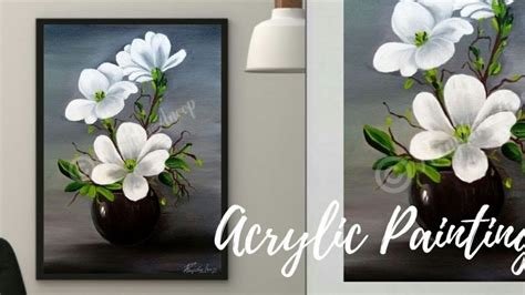 Acrylic Painting Beautiful And Easy White Flower Painting On Canvas