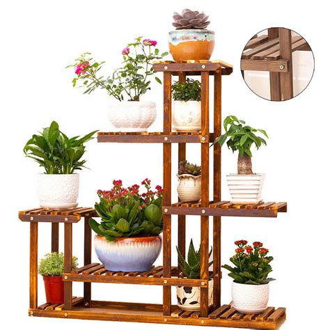 Bring the outside in, and add a natural beauty to your home with flowers and beautiful vases. Wooden Plant Stand Flower Pot Display Planter Home Decor ...