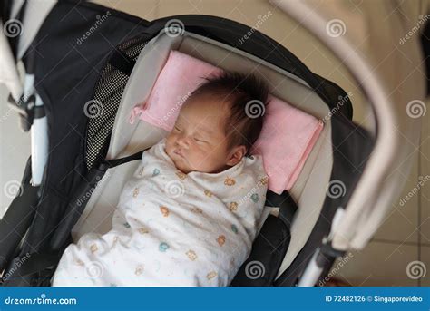 Close Up Of 1 Month Old Baby In Pram Stock Photo Image Of Japan
