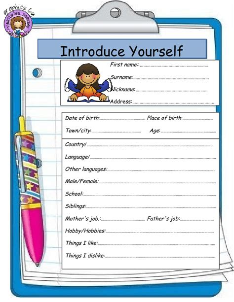 20 Introduce Yourself Worksheet