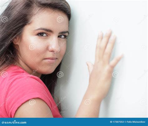 Woman With Hand On The Wall Stock Image Image
