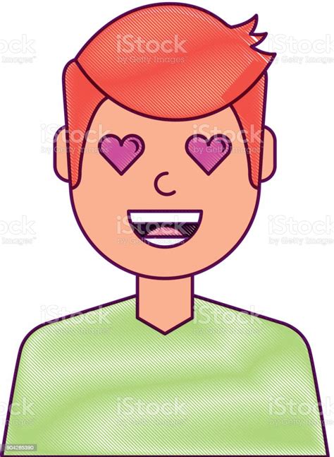 Man Character In Love Emotion With Hearts As Eyes Stock Illustration