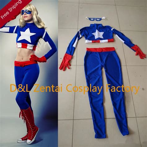 Free Shipping Dhl Adult Captain America Female Superhero Costume Halloween Party Cosplay Lycra