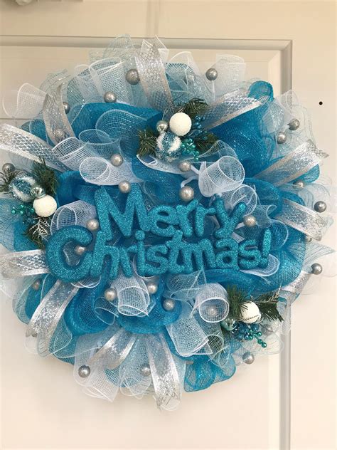 Merry Christmas Wreathteal Wreath Aqua Colored Holiday Etsy