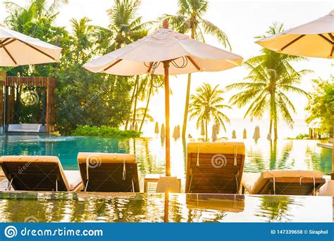 Beautiful Outdoor Tropical Nature Landscape Of Swimming Pool In Hotel