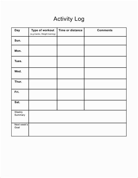Free Daily Activity Log Template Of Workout And Diet Journal