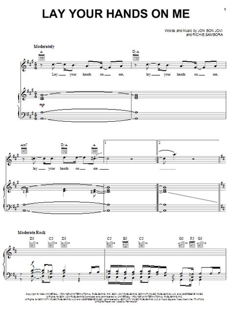 Bon Jovi Lay Your Hands On Me Sheet Music And Printable Pdf Music Notes Sheet Music Notes