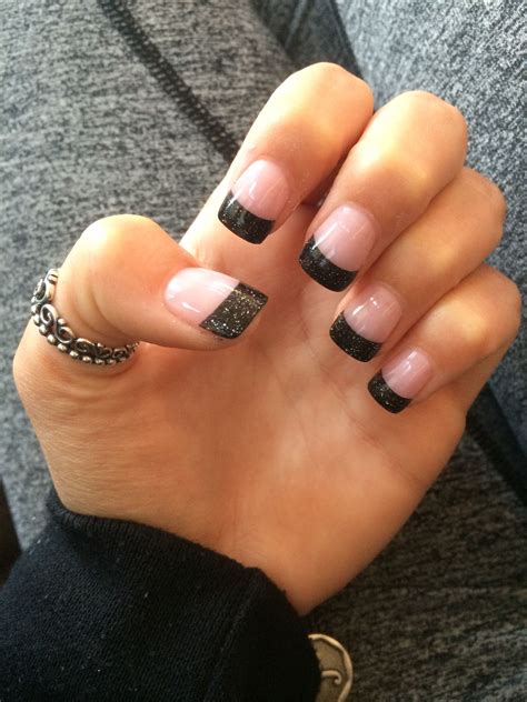 Black French Tip Nail Designs With Glitter Going Fancy But Confused