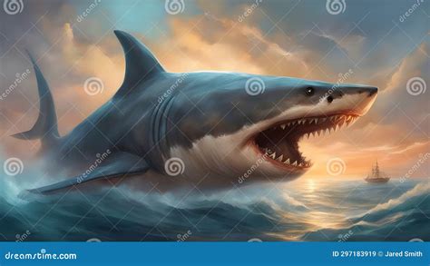 Great Shark Huge Evil Monster Shark In The Open Sea Stock Illustration Illustration Of Great