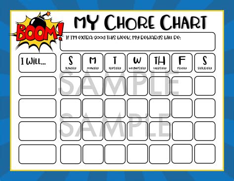 Instant Download My Chore Chart Boy Superhero Theme Behavior Chart