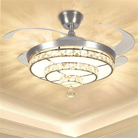 Modern Elegant Crystal Ceiling Light With Fan Retractable Blades