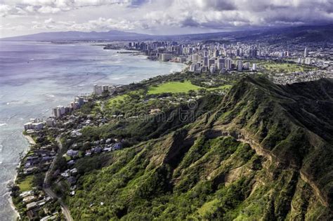 Honolulu Skyline With Diamond Head Mountain Hawaii Stock Image Image