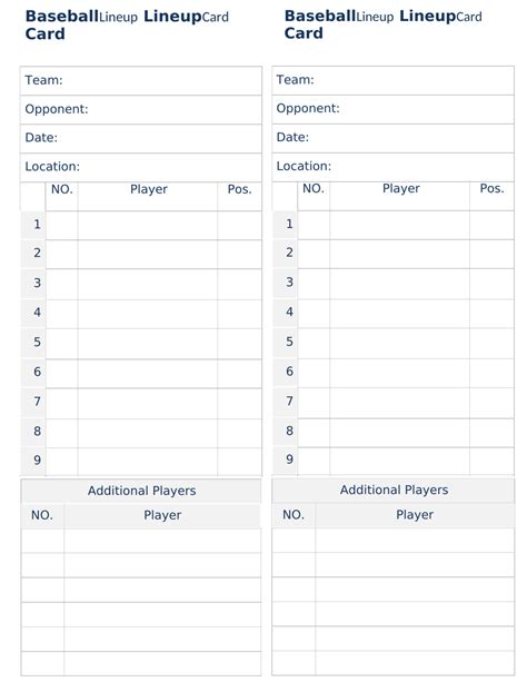 Baseball Lineup Card Template Download Printable Pdf Templateroller