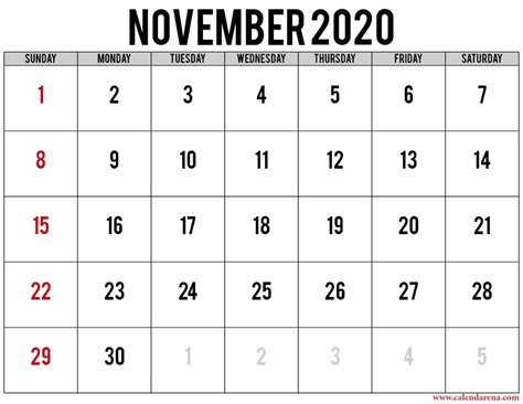 November Calendar 2020 Download For Free