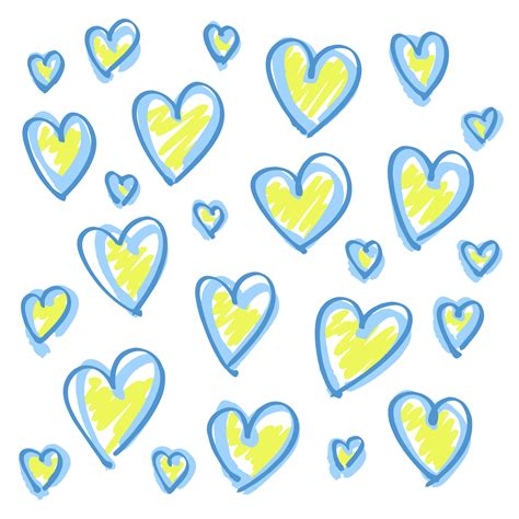 Hand Drawn Blue And Yellow Hearts 3210609 Vector Art At Vecteezy