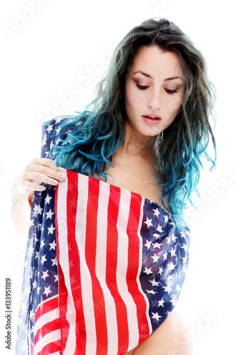 Sensual Tattoo Girl Naked Covered Only With An American Flag Buy This Stock Photo And Explore