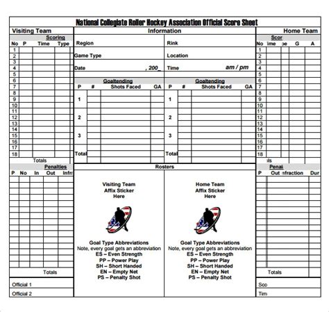 Free Hockey Printable Score Sheets