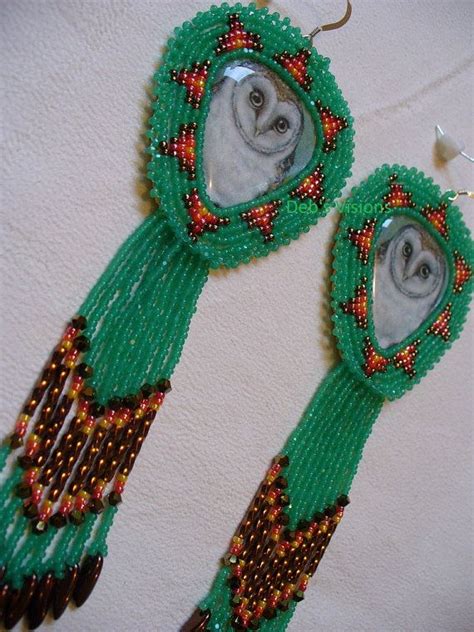 Native American Style Rosette Stitched Barn Owl Earrings In Etsy