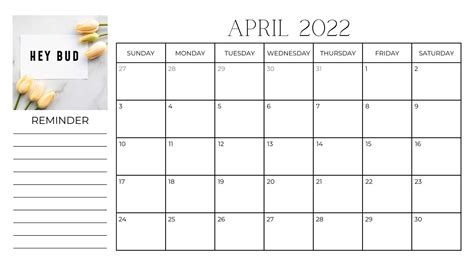 April 2022 Calendar Printable For Kids