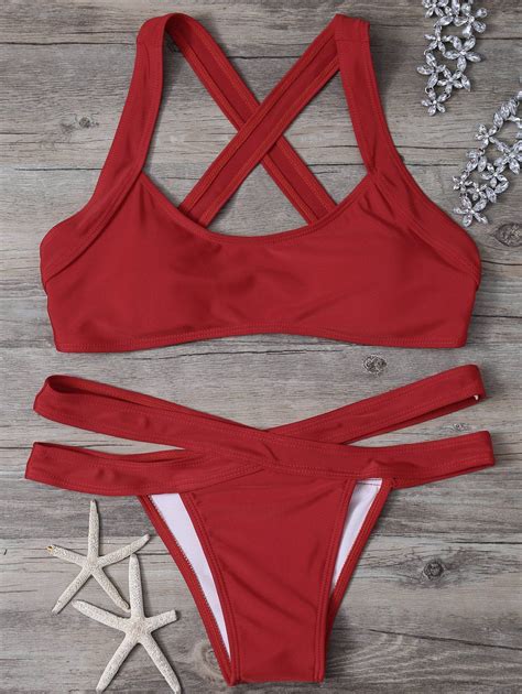 Red S Criss Cross Cut Out Bikini Set Rosegal Com